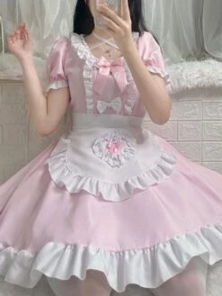 Sweet Maid Lolita Dress Polyester Short Sleeves Dress -AYA Cosplay Shop 202307051746353612128