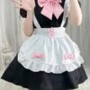 Maid Lolita Dress Polyester Pink Bow Short Sleeves Lolita Dress -AYA Cosplay Shop 202307051746356794768