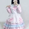 Pink Maid Dress Polyester Bow Long Sleeves Lolita Dress -AYA Cosplay Shop 202307051746373033569