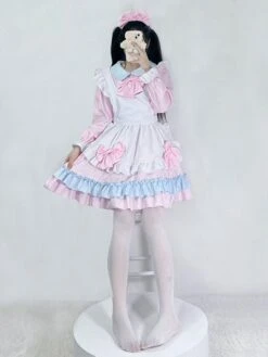Pink Maid Dress Polyester Bow Long Sleeves Lolita Dress -AYA Cosplay Shop 202307051746379106930