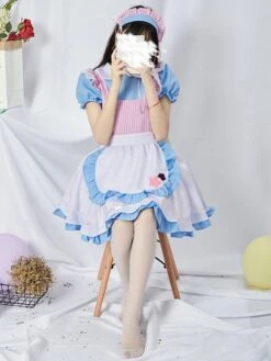 Sweet Maid Lolita Dress Polyester Short Sleeves Ruffles Maid Dress -AYA Cosplay Shop 202307051746395243435