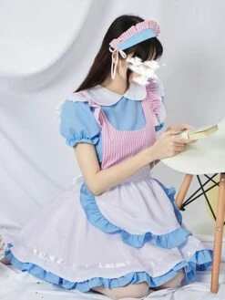 Sweet Maid Lolita Dress Polyester Short Sleeves Ruffles Maid Dress -AYA Cosplay Shop 20230705174640133324