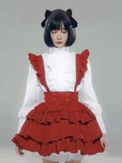 Maid Lolita Dresses Ruffles Red Long Sleeves Lolita Dress -AYA Cosplay Shop 202307051746419957390