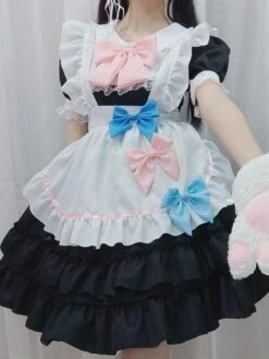 Sweet Maid Lolita Dress Polyester Short Sleeves Ruffles Lolita Dress -AYA Cosplay Shop 202307051746432227845