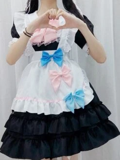 Sweet Maid Lolita Dress Polyester Short Sleeves Ruffles Lolita Dress -AYA Cosplay Shop 20230705174643545294