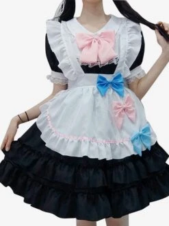 Sweet Maid Lolita Dress Polyester Short Sleeves Ruffles Lolita Dress -AYA Cosplay Shop 202307051746445459406