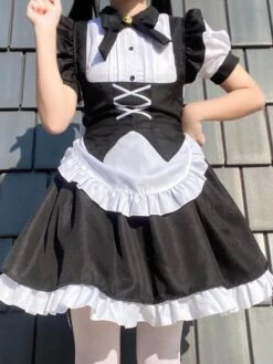 Maid Lolita Dresses Ruffles Bows Bandage Black Lolita Dress -AYA Cosplay Shop 202307051747383707815