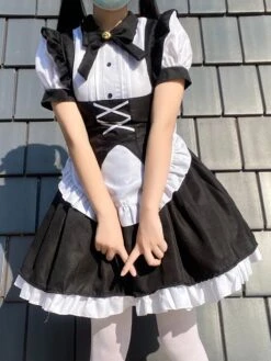 Maid Lolita Dresses Ruffles Bows Bandage Black Lolita Dress -AYA Cosplay Shop 202307051747386894371