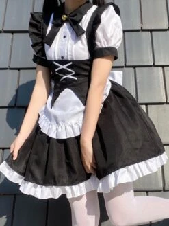 Maid Lolita Dresses Ruffles Bows Bandage Black Lolita Dress -AYA Cosplay Shop 202307051747392157262