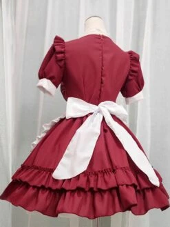 Sweet Maid Lolita Dress Polyester Ruffles Short Sleeves Dress -AYA Cosplay Shop 202307051747450309962