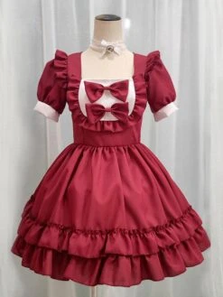 Sweet Maid Lolita Dress Polyester Ruffles Short Sleeves Dress -AYA Cosplay Shop 20230705174745321355