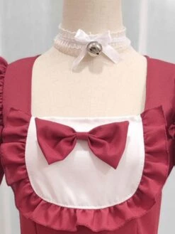 Sweet Maid Lolita Dress Polyester Ruffles Short Sleeves Dress -AYA Cosplay Shop 202307051747461857863