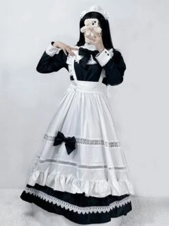 Gothic Maid Lolita Dresses Bows Ruffles Long Sleeves Black Lolita Dress -AYA Cosplay Shop 202307051747476543089