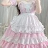 Sweet Maid Lolita Dress Strapless Polyester Multi Ruffles Lolita Dress -AYA Cosplay Shop 202307051747496936866