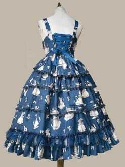 Classical Lolita Dress Polyester Sleeveless Classic Lolita Dresses Deep Blue -AYA Cosplay Shop 202307121036235186319