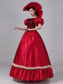 Burgundy Retro Costumes Lace Polyester Dress Marie Antoinette Costume Women's Royal Tunic Vintage Clothing -AYA Cosplay Shop 202307131655330963412