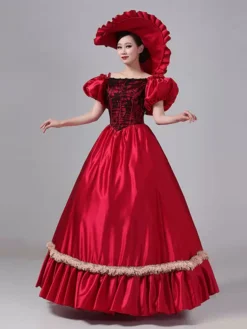 Burgundy Retro Costumes Lace Polyester Dress Marie Antoinette Costume Women's Royal Tunic Vintage Clothing -AYA Cosplay Shop 202307131655333972730