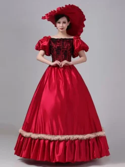 Burgundy Retro Costumes Lace Polyester Dress Marie Antoinette Costume Women's Royal Tunic Vintage Clothing