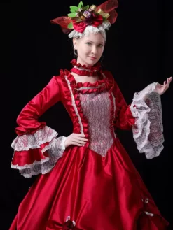 Red Retro Costumes Lace Polyester Dress Women's Vintage Tunic Marie Antoinette Costume 18th Century Costume -AYA Cosplay Shop 202307131655343403970