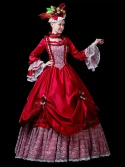 Red Retro Costumes Lace Polyester Dress Women's Vintage Tunic Marie Antoinette Costume 18th Century Costume -AYA Cosplay Shop 202307131655350478381