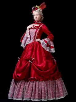 Red Retro Costumes Lace Polyester Dress Women's Vintage Tunic Marie Antoinette Costume 18th Century Costume -AYA Cosplay Shop 202307131655353817590