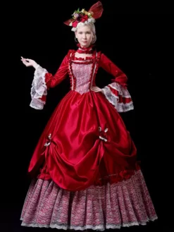 Red Retro Costumes Lace Polyester Dress Women's Vintage Tunic Marie Antoinette Costume 18th Century Costume -AYA Cosplay Shop 202307131655356927965