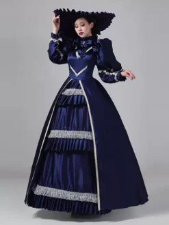 Dark Navy Retro Costumes Ruffles Polyester Dress Marie Antoinette Costume Women's Royal Tunic Vintage Clothing -AYA Cosplay Shop 202307131655379669634