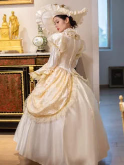 Champagne Retro Costumes Women's Marie Antoinette Costume Lace Ruffles Polyester Tunic Dress Choker Vintage 18th Century Costume -AYA Cosplay Shop 202307131655402133358