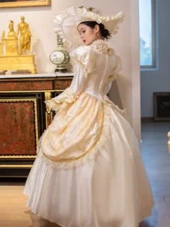 Champagne Retro Costumes Women's Marie Antoinette Costume Lace Ruffles Polyester Tunic Dress Choker Vintage 18th Century Costume -AYA Cosplay Shop 202307131655405169240