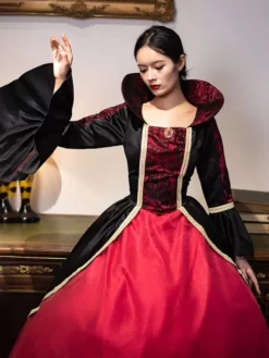 Burgundy Retro Costumes Women's Lace Polyester Tunic Dress Royal Marie Antoinette Costume Masquerade Ball Gown -AYA Cosplay Shop 202307131655429694149