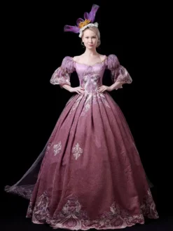 Fuchsia Pink Retro Costumes Embroidered Polyester Dress Marie Antoinette Costume Women's Royal Tunic Party Prom Dress -AYA Cosplay Shop 20230713165551756100