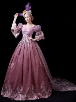 Fuchsia Pink Retro Costumes Embroidered Polyester Dress Marie Antoinette Costume Women's Royal Tunic Party Prom Dress -AYA Cosplay Shop 202307131655521244055