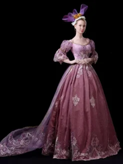 Fuchsia Pink Retro Costumes Embroidered Polyester Dress Marie Antoinette Costume Women's Royal Tunic Party Prom Dress -AYA Cosplay Shop 202307131655524821644