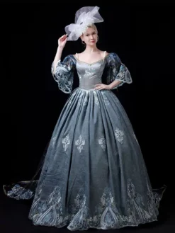 Fuchsia Pink Retro Costumes Embroidered Polyester Dress Marie Antoinette Costume Women's Royal Tunic Party Prom Dress -AYA Cosplay Shop 202307131655531369314