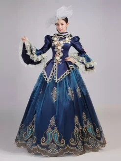Blue Retro Costumes Women's Lace Ruffles Polyester Tunic Headwear Dress Marie Antoinette Costume Royal Party Prom Dress -AYA Cosplay Shop 202307131655540809653