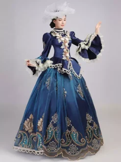 Blue Retro Costumes Women's Lace Ruffles Polyester Tunic Headwear Dress Marie Antoinette Costume Royal Party Prom Dress -AYA Cosplay Shop 202307131655543867164