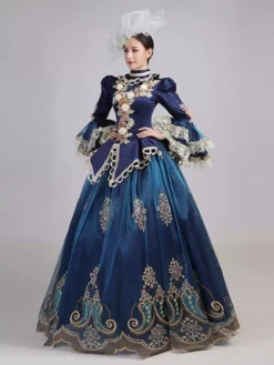 Blue Retro Costumes Women's Lace Ruffles Polyester Tunic Headwear Dress Marie Antoinette Costume Royal Party Prom Dress -AYA Cosplay Shop 202307131655547053210