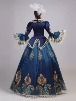Blue Retro Costumes Women's Lace Ruffles Polyester Tunic Headwear Dress Marie Antoinette Costume Royal Party Prom Dress -AYA Cosplay Shop 202307131655549992958