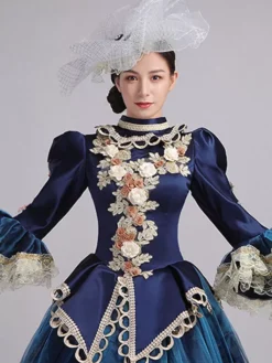 Blue Retro Costumes Women's Lace Ruffles Polyester Tunic Headwear Dress Marie Antoinette Costume Royal Party Prom Dress -AYA Cosplay Shop 202307131655553062920