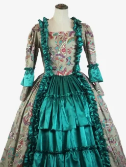 Green Retro Costumes Ruffles Polyester Floral Print Dress Women's Marie Antoinette Costume Retro Tunic Party Prom Dress -AYA Cosplay Shop 202307131703513164993
