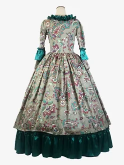 Green Retro Costumes Ruffles Polyester Floral Print Dress Women's Marie Antoinette Costume Retro Tunic Party Prom Dress -AYA Cosplay Shop 202307131703519476487