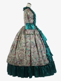 Green Retro Costumes Ruffles Polyester Floral Print Dress Women's Marie Antoinette Costume Retro Tunic Party Prom Dress -AYA Cosplay Shop 202307131703522978970