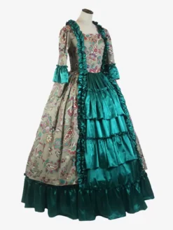 Green Retro Costumes Ruffles Polyester Floral Print Dress Women's Marie Antoinette Costume Retro Tunic Party Prom Dress -AYA Cosplay Shop 202307131703528514715