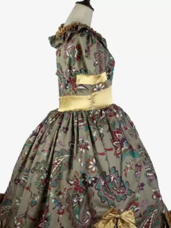 Light Brown Retro Costumes Women's Floral Print Ruffles Bows Polyester Tunic Dress Marie Antoinette Costume Royal Vintage Clothing -AYA Cosplay Shop 202307131703537891091