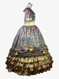 Light Brown Retro Costumes Women's Floral Print Ruffles Bows Polyester Tunic Dress Marie Antoinette Costume Royal Vintage Clothing -AYA Cosplay Shop 202307131703541659028