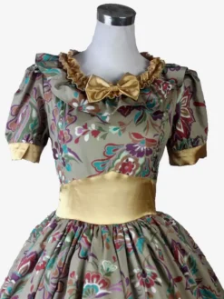 Light Brown Retro Costumes Women's Floral Print Ruffles Bows Polyester Tunic Dress Marie Antoinette Costume Royal Vintage Clothing -AYA Cosplay Shop 202307131703558766374