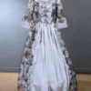 Light Gray Retro Costumes Ruffles Polyester Floral Print Marie Antoinette Costume Dress Women's Royal Tunic 18th Century Costume -AYA Cosplay Shop 202307131705123886083