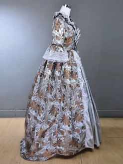 Light Gray Retro Costumes Ruffles Polyester Floral Print Marie Antoinette Costume Dress Women's Royal Tunic 18th Century Costume -AYA Cosplay Shop 202307131705128324640
