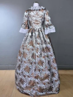 Light Gray Retro Costumes Ruffles Polyester Floral Print Marie Antoinette Costume Dress Women's Royal Tunic 18th Century Costume -AYA Cosplay Shop 202307131705139348475