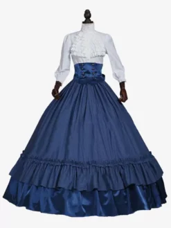 Blue Retro Costumes Lace Polyester Plaid Top Marie Antoinette Costume Women's Retro Set Party Prom Dress